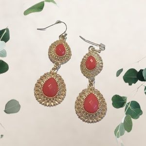 Coral & Gold Earrings